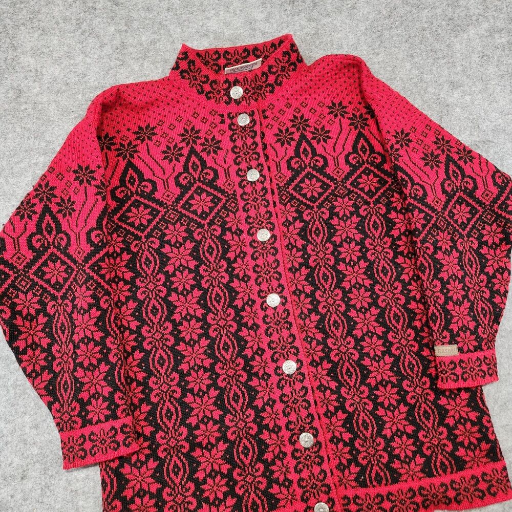 Dale Of Norway Womens M Medium Pure‎ Wool Nordic Red Knit Cardigan Sweater - Picture 2 of 13
